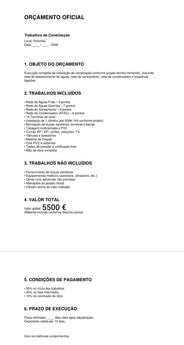 Orçamentos construção