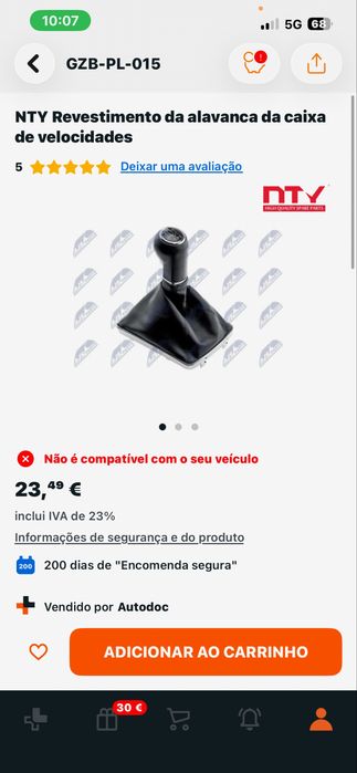 Manete de velocidades + fole NTY GZB-PL-015 – Opel Astra H