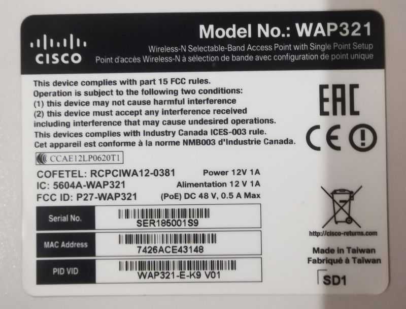 Punkt dostępowy Access Point Cisco WAP321