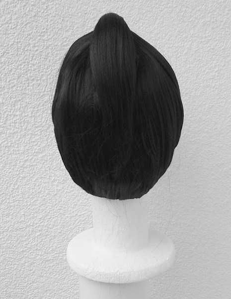 Czarna krótka peruka z kitką samurai wojownik krótki czarny wig