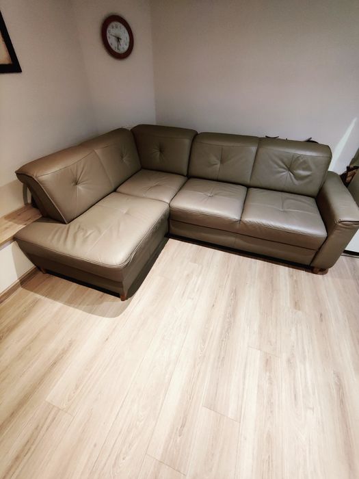 Skórzany zestaw wypoczynkowy, kanapa z funkcją spania 235x180cm,bardzo