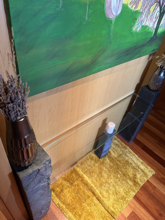 Mesa com  2 pedras em ardosia  e viddro