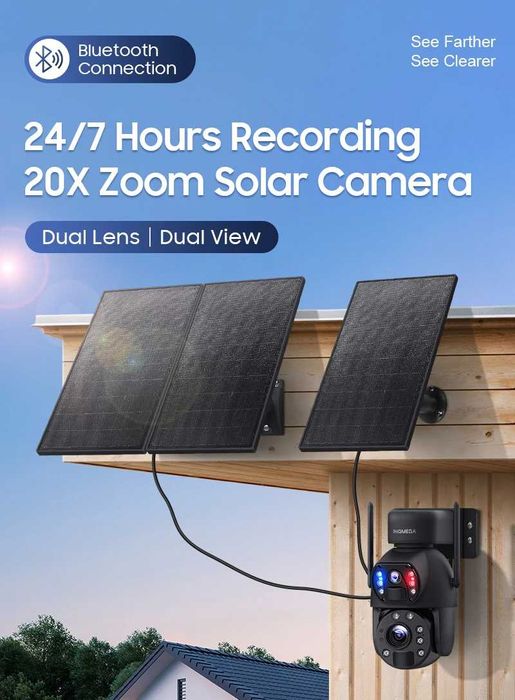 Камера видеонаблюдения Wi-Fi с солнечными панелями, поворотная INQMEGA