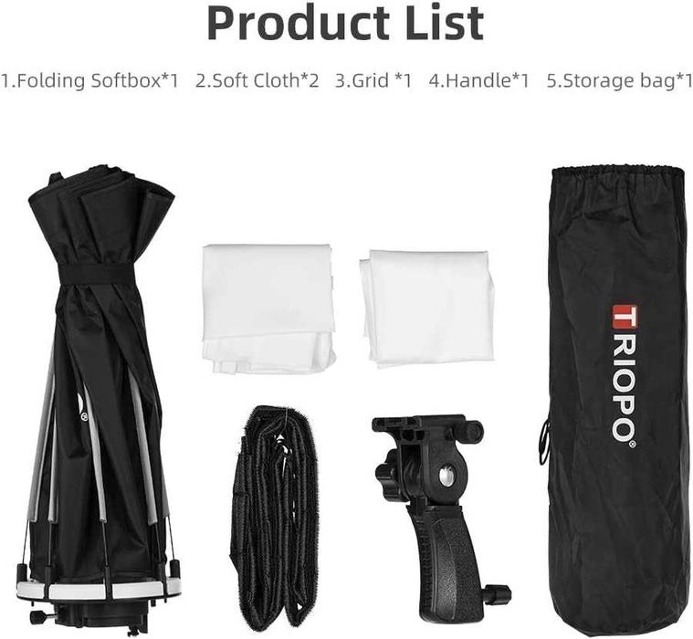 Triopo softbox oktagonalny 120 cm z gridem do lamp Speedlite parasol