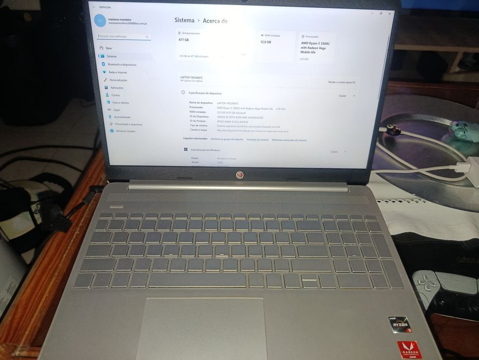 Portátil HP 15s Ryzen 5 12BG RAM