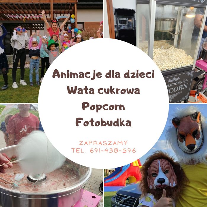 Animacje dla dzieci Animatorka Wata cukrowa Popcorn Animator Atrakcje