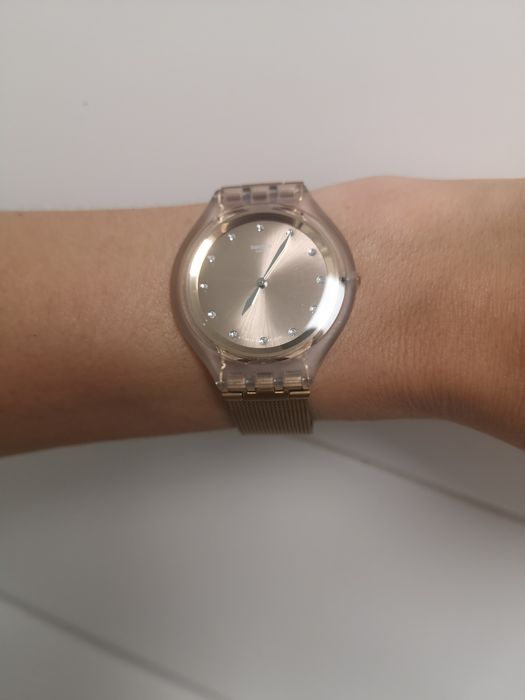 Zegarek swatch skin big stal miedziany różowe zloto