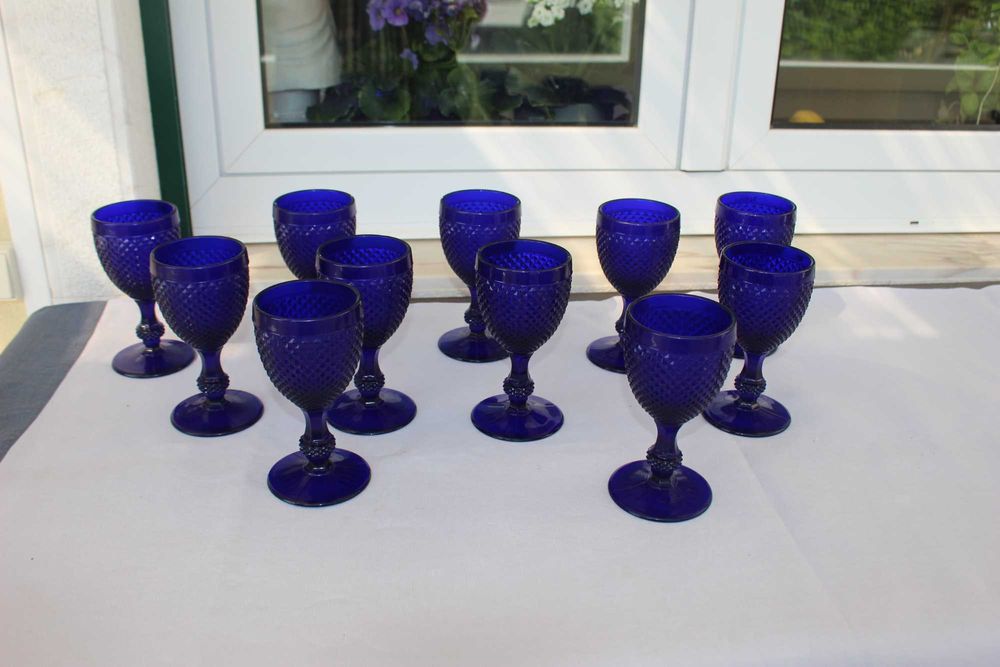 11 Copos de vinho de cor azul cobalto