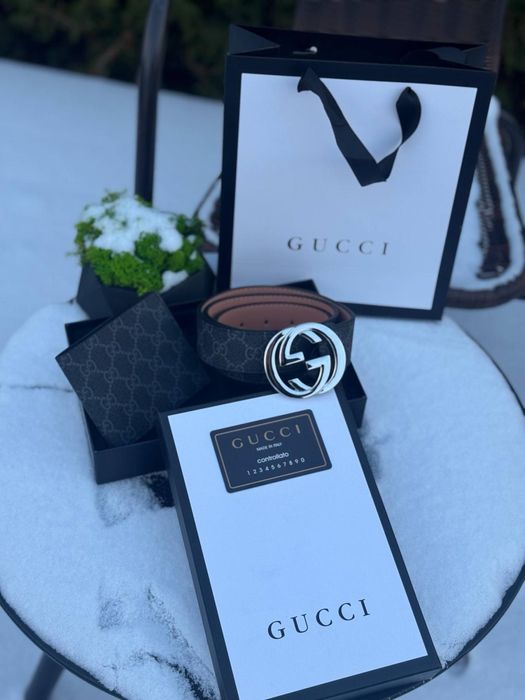 Подарунковий набір (ремень+гаманець) Gucci, LV, Coach, , Burberry