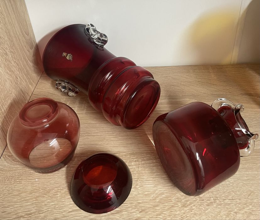 Szkło Huta Tarnowiec wazon prl kolorowe zestaw