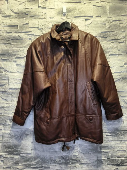 Vintage Płaszcz Skórzany Kurtka Skóra Brązowa Damska