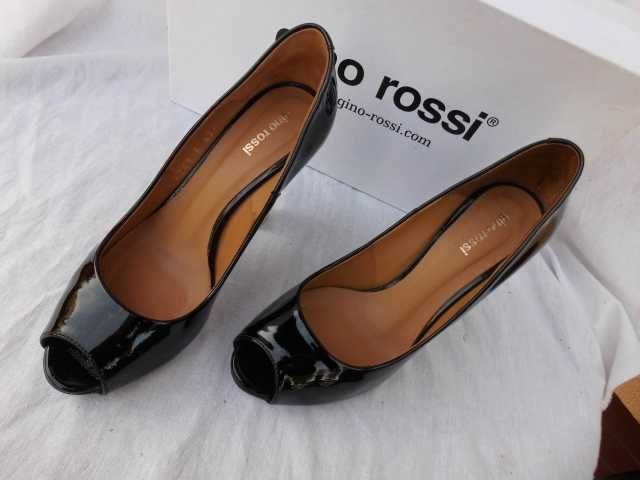 Gino Rossi skórzane szpilki lakierki szklany obcas 36