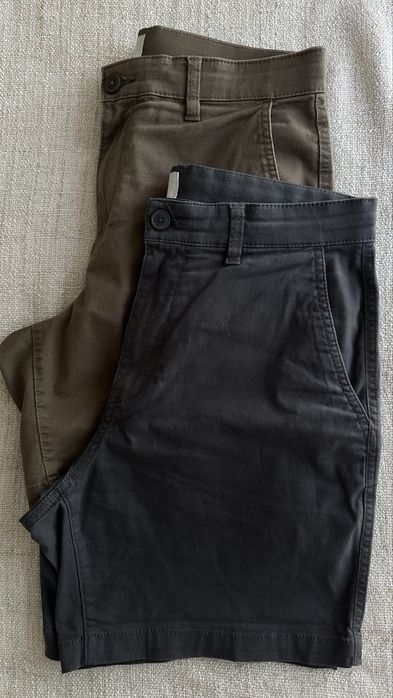 Pack 2 Calções Chino H&M Homem - Regular Fit - Tamanho S (Verde Tropa e Cinzento Escuro)