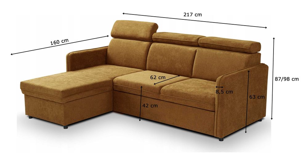 Narożnik rozkładany REAL 217 cm, Funkcja spania, ,Pojemnik, Producent