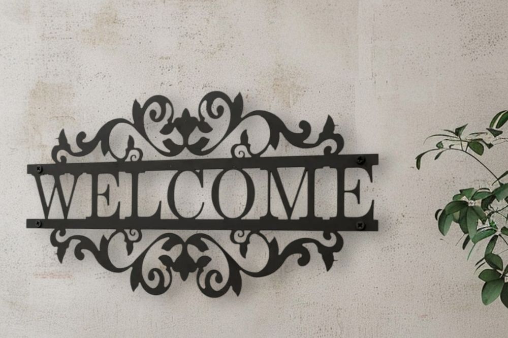 Placa em Metal " WELCOME"