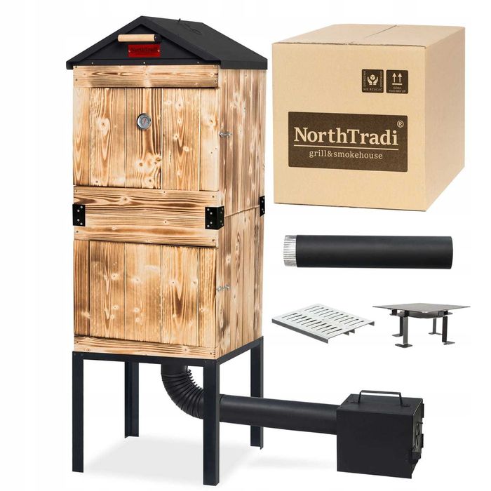 XXL Duża Wędzarnia Ogrodowa Drewniana Wędzok Palenisko Haki Rury