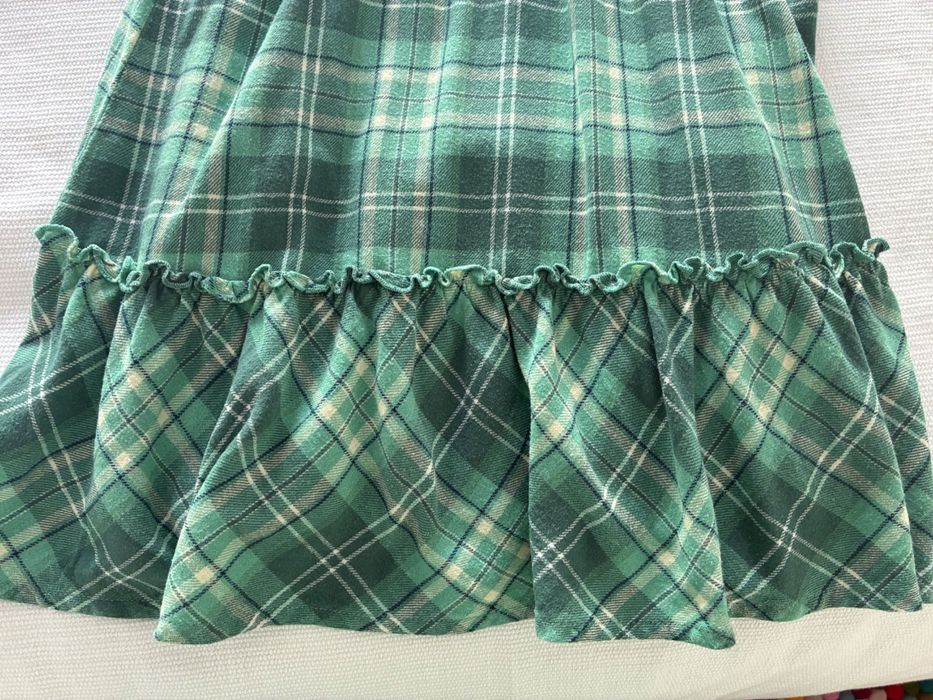 Vestido xadrez criança verde 6-7 anos