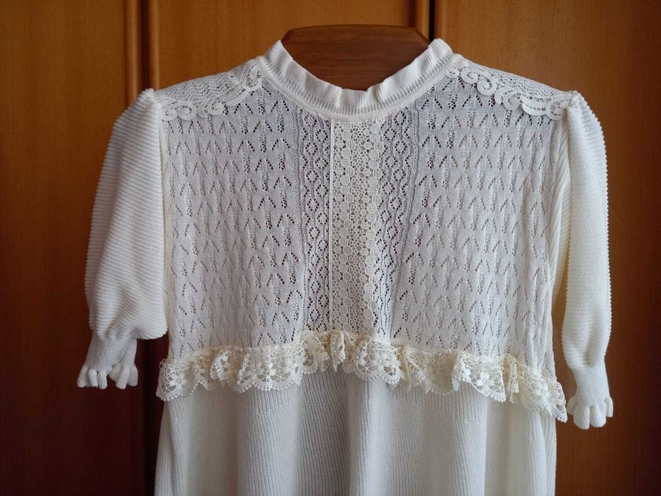 (NOVO C/ ETIQUETA, PORTES GRÁTIS) ZARA: Vestido Malha Pointelle Renda