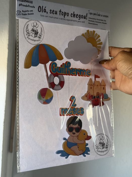 Topper de bolo bebe na praia