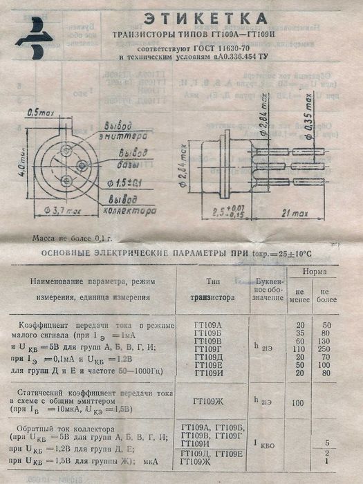 Транзистор ГТ108, ГТ109