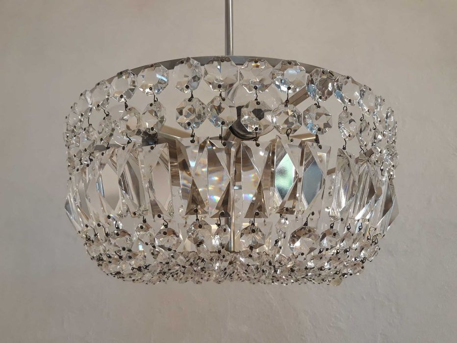 Żyrandol kryształowy mosiężny srebrny chromowany plafon 6x E27