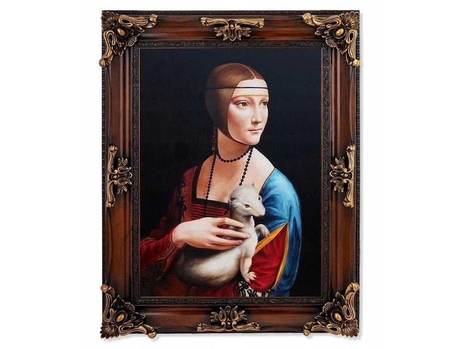 Obraz malowany LEONARDO DA VINCI DAMA Z GRONOSTAJEM z łasiczką rama