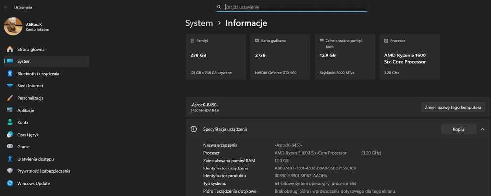 Komputer AMD Ryzen5 1600/ 12GB /256GB SSD / GTX 960 2GB / B450 /Win11