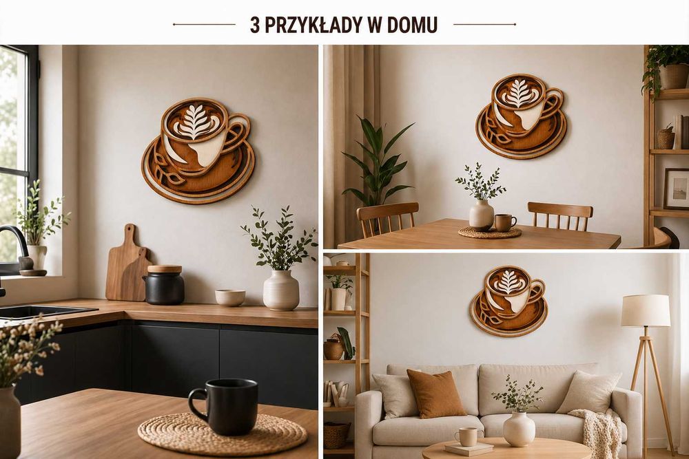 OBRAZ AŻUROWY Obrazy do KUCHNI na ścianę 3d KAWA Filiżanka kubek Kawiarnia
