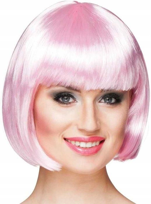 Damska Peruka krótka RÓŻOWA JASNA LATA 20 Halloween Karnawał