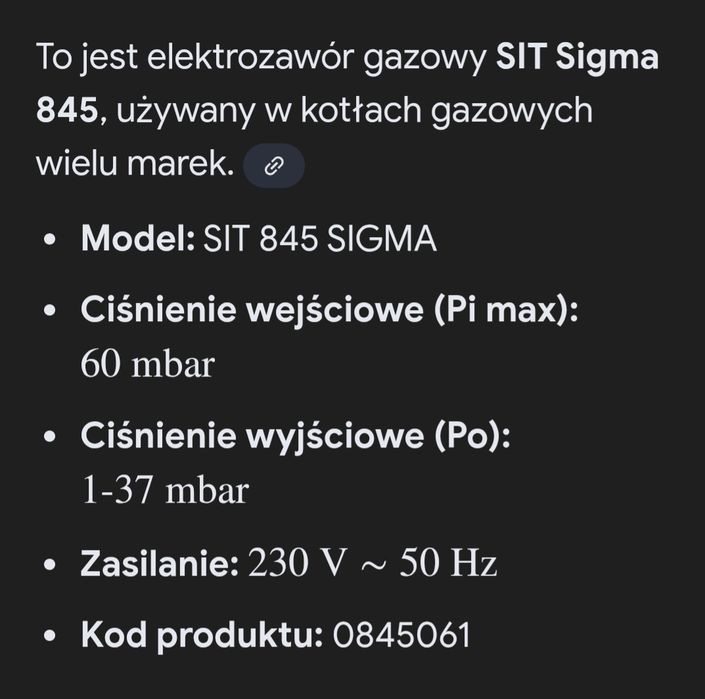 Elektrozawór gazowy  SIT  SIGMA 845