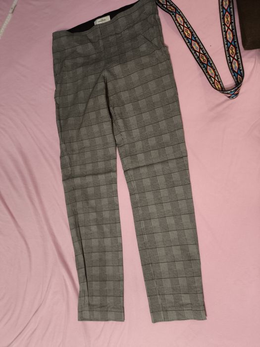 Spodnie wysoki stan Tchibo 38 M elastyczne w kratkę jak nowe