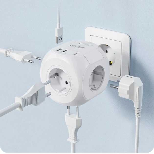 Мережевий розгалужувач / куб Lencent PA010EU-3A1C (розетки + USB)