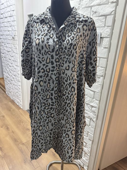 Sukienka koszulowa pantera kieszenie asymetryczna oversize 85% wiskoza