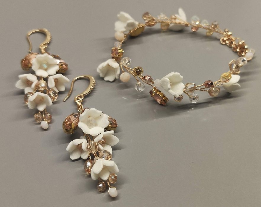 Ślubny komplet biżuterii ecru -champagne