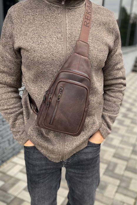 Коричнева чоловіча сумка Craft слінг бананка через плече crazy horse