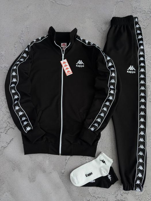 Чоловічий спортивний костюм каппа сірий/чорний Kappa [S,M,L,XL,XXL] + шкарпетки в подарунок!