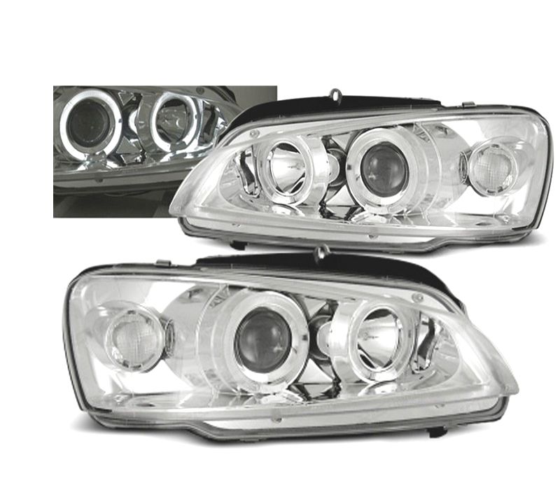 FARÓIS ANGEL EYES PEUGEOT 106 96-02 FUNDO CROMADO