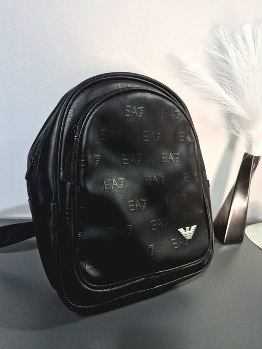 Meski damski plecak Ea7 nowy eco skóra czarny logowany pojemny duzy