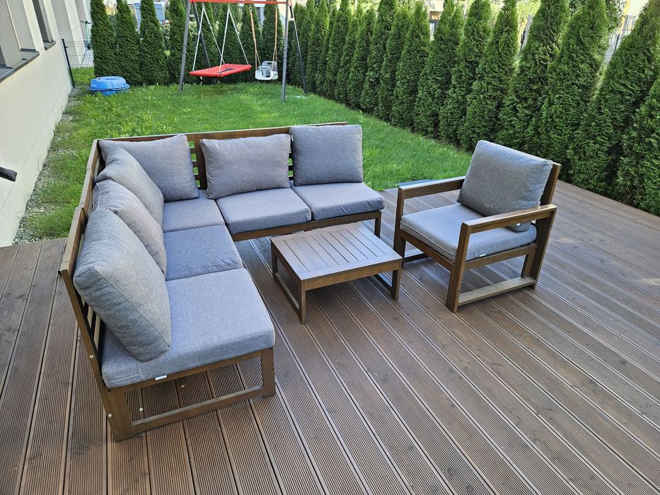 Komplet wypoczynkowy ogrodowy Somilo Chillout, drewniany, 6-osobowy