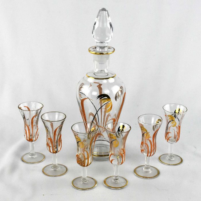 Conjunto de Garrafa licoreira com 6 cálices, Art Déco