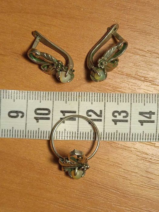 комплект кільце та сережки з мельхіору з опалом