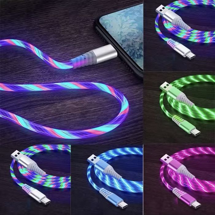 Кабель з LED-підсвіткою USB-A - USB-C/Lightning 60W 1м