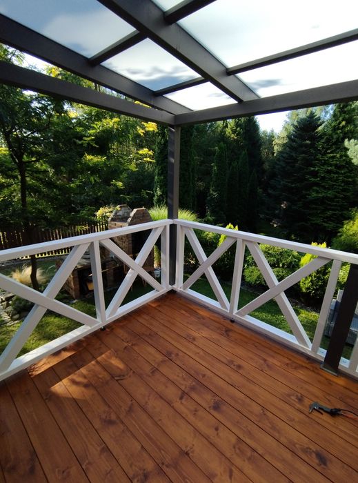 Zadaszenie tarasu, altana ogrodowa, pergola, poliwęglan, balustrada
