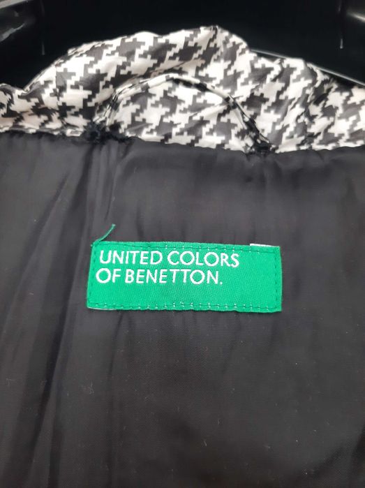 Benetton puchowy płaszcz zimowy pepitka 10-11 lat