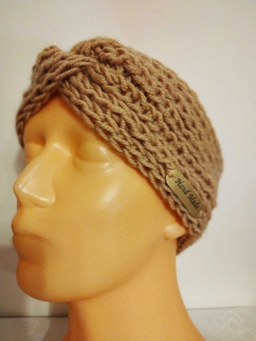 Opaska; turban; alpaka 25%; wełna 25%; handmade; jasny beż