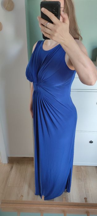 Elegancka ciemnoniebieska sukienka maxi L 40 XL 42  wesele impreza