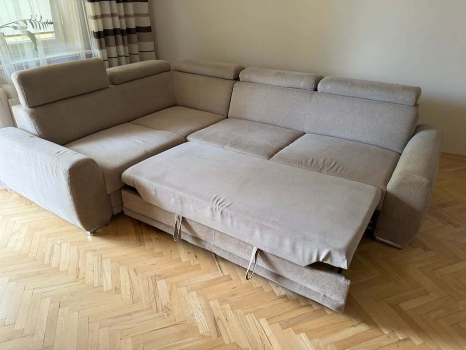 Narożnik rozkładany, beżowy, stan idealny