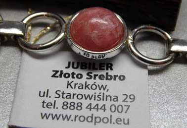 Srebrna bransoletka rodochrozyty półkule 20 cm.