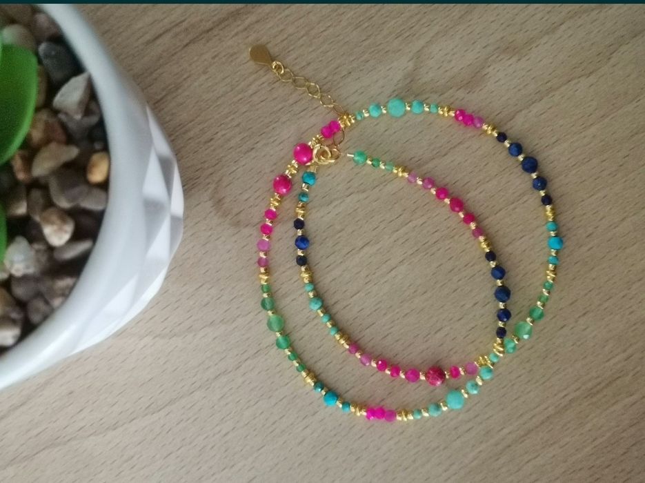 Naszyjnik choker kolorowe kamienie jaspis amazonit lapis magnezyt turk