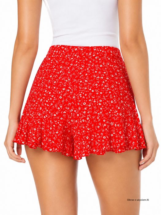 Spódnica czerwona mini w kwiaty falbana S